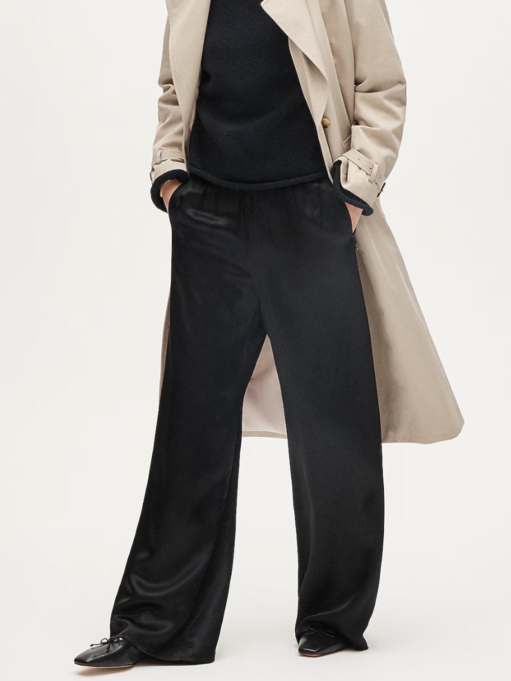 J crew black Petite Cosmo pant in luster charmeuse